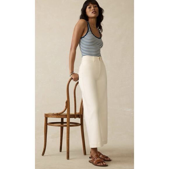 Faherty Stretch Terry Harbor Ankle High Rise Wide Leg Pants Egret Coastal Boho - Picture 3 of 14